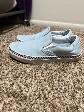 Vans Kids Slip-On Sneakers in Light Blue with Checkerboard Trim
